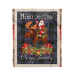 Personalized Gift Plaid Tartan Blanket Clan Clergy Purple With Moose Lover Xmas Gift Santa Riding Christmas Fleece Blanket