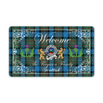Doormat - Welcome Mat Scottish Clan Badge Ferguson Ancient Tartan Door Mat, Plaid Doormat With Thistle and Two Lion Scottish