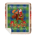 Personalized Gift Plaid Tartan Blanket Clan Johnston Ancient With Moose Lover Xmas Gift Santa Riding Buffalo Plaid Christmas Sherpa Blanket