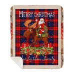 Personalized Gift Plaid Tartan Blanket Clan MacLachlan Modern With Moose Lover Xmas Gift Santa Riding Plaid Christmas Sherpa Blanket