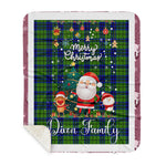 Personalized Gift Tartan Plaid Blanket Clan Dixon With Funny Santa Snowman Reindeer Merry Christmas Gift Sherpa Blanket, blue plaid sherpa blanket,blue tartan sherpa blanket,Buchan,buffalo plaid sherpa blanket,christmas sherpa blanket,Christmas Throw Blanket
