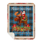 Personalized Gift Plaid Tartan Blanket Clan Garden With Moose Lover Xmas Gift Santa Riding Buffalo Plaid Christmas Sherpa Blanket