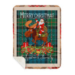 Personalized Gift Plaid Tartan Blanket Clan Kirkpatrick With Moose Lover Xmas Gift Santa Riding Buffalo Plaid Christmas Sherpa Blanket