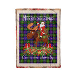 Personalized Gift Plaid Tartan Blanket Clan Cameron With Moose Lover Xmas Gift Santa Riding Christmas Fleece Blanket