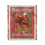 Personalized Gift Plaid Tartan Blanket Clan Grant Ancient With Moose Lover Xmas Gift Santa Riding Christmas Fleece Blanket
