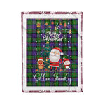 Personalized Gift Tartan Plaid Blanket Clan Gillon With Funny Santa Snowman Reindeer Merry Christmas Fleece Blanket, Christmas Blanket, Plaid Blanket, Tartan Blanket,Scottish Blanket