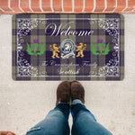 Doormat - Welcome Mat Scottish Clan Badge Cunningham Dress Blue Dancers Tartan Door Mat, Plaid Doormat With Thistle and Two Lion Scottish