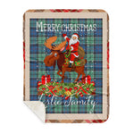 Personalized Gift Plaid Tartan Blanket Clan Leslie Hunting With Moose Lover Xmas Gift Santa Riding Buffalo Plaid Christmas Sherpa Blanket