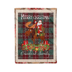Personalized Gift Plaid Tartan Blanket Clan Crawford Modern With Moose Lover Xmas Gift Santa Riding Christmas Fleece Blanket