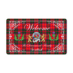 Doormat - Welcome Mat Scottish Clan Badge Drummond Modern Tartan Door Mat, Plaid Doormat With Thistle and Two Lion Scottish