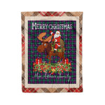 Personalized Gift Plaid Tartan Blanket Clan MacArthur of Milton With Moose Lover Xmas Gift Santa Riding Christmas Fleece Blanket