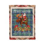 Personalized Gift Plaid Tartan Blanket Clan Leslie Hunting With Moose Lover Xmas Gift Santa Riding Christmas Fleece Blanket