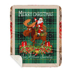 Personalized Gift Plaid Tartan Blanket Clan MacArthur Ancient With Moose Lover Xmas Gift Santa Riding Buffalo Plaid Christmas Sherpa Blanket