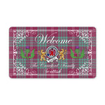 Doormat - Welcome Mat Scottish Clan Badge Crawford Ancient Tartan Door Mat, Plaid Doormat With Thistle and Two Lion Scottish