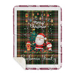 Personalized Gift Tartan Plaid Blanket Clan Buchanan Hunting With Funny Santa Snowman Reindeer Merry Christmas Gift Sherpa Blanket, blue plaid sherpa blanket,blue tartan sherpa blanket,Buchan,buffalo plaid sherpa blanket,christmas sherpa blanket,Christmas Throw Blanket