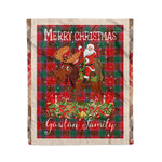 Personalized Gift Plaid Tartan Blanket Clan Gordon of Abergeldie With Moose Lover Xmas Gift Santa Riding Christmas Fleece Blanket