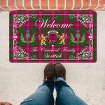 Doormat - Welcome Mat Scottish Clan Crawford Modern Tartan Door Mat, Plaid Doormat With Thistle and Two Lion Scottish