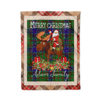 Personalized Gift Plaid Tartan Blanket Clan Adam Hunting With Moose Lover Xmas Gift Santa Riding Christmas Fleece Blanket