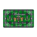 Doormat - Welcome Mat Scottish Clan Elphinstone Hunting Tartan Door Mat, Plaid Doormat With Thistle and Two Lion Scottish