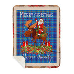 Personalized Gift Plaid Tartan Blanket Clan Mercer With Moose Lover Xmas Gift Santa Riding Plaid Christmas Sherpa Blanket