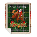 Personalized Gift Plaid Tartan Blanket Clan MacAlpine Modern With Moose Lover Xmas Gift Santa Riding Buffalo Plaid Christmas Sherpa Blanket