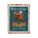 Personalized Gift Plaid Tartan Blanket Clan Lyon With Moose Lover Xmas Gift Santa Riding Christmas Fleece Blanket