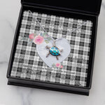 Sea Turtle Necklace Gift for My Beautiful Girlfriend Valentines Necklace Clan Erskine Black and White Tartan Blue Turtle Necklace