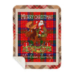 Personalized Gift Plaid Tartan Blanket Clan Nicolson Modern With Moose Lover Xmas Gift Santa Riding Buffalo Plaid Christmas Sherpa Blanket