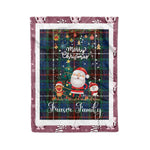 Personalized Gift Tartan Plaid Blanket Clan Fraser Hunting Ancient With Funny Santa Snowman Reindeer Merry Christmas Fleece Blanket, Christmas Blanket, Plaid Blanket, Tartan Blanket,Scottish Blanket