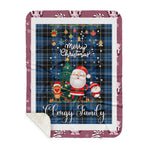 Personalized Gift Tartan Plaid Blanket Clan Clergy Blue With Funny Santa Snowman Reindeer Merry Christmas Gift Sherpa Blanket, blue plaid sherpa blanket,blue tartan sherpa blanket,Buchan,buffalo plaid sherpa blanket,christmas sherpa blanket,Christmas Throw Blanket