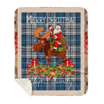 Personalized Gift Plaid Tartan Blanket Clan Napier Modern With Moose Lover Xmas Gift Santa Riding Buffalo Plaid Christmas Sherpa Blanket