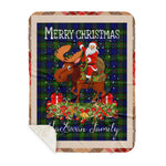 Personalized Gift Plaid Tartan Blanket Clan MacEwan With Moose Lover Xmas Gift Santa Riding Buffalo Plaid Christmas Sherpa Blanket