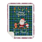 Personalized Gift Tartan Plaid Blanket Clan Lyon Hunting With Funny Santa Snowman Reindeer Merry Christmas Gift Sherpa Blanket, blue plaid sherpa blanket,blue tartan sherpa blanket,Buchan,buffalo plaid sherpa blanket,christmas sherpa blanket,Christmas Throw Blanket