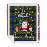 Personalized Gift Tartan Plaid Blanket Clan Dawson With Funny Santa Snowman Reindeer Merry Christmas Gift Sherpa Blanket, blue plaid sherpa blanket,blue tartan sherpa blanket,Buchan,buffalo plaid sherpa blanket,christmas sherpa blanket,Christmas Throw Blanket