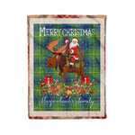 Personalized Gift Plaid Tartan Blanket Clan Marjoribanks Ancient With Moose Lover Xmas Gift Santa Riding Christmas Fleece Blanket