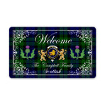Doormat - Welcome Mat Scottish Clan Campbell Tartan Door Mat, Plaid Doormat With Thistle and Two Lion Scottish