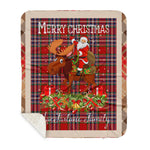 Personalized Gift Plaid Tartan Blanket Clan MacFarlane With Moose Lover Xmas Gift Santa Riding Buffalo Plaid Christmas Sherpa Blanket