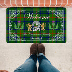 Doormat - Welcome Mat Scottish Clan Badge Cranstoun Hunting Tartan Door Mat, Plaid Doormat With Thistle and Two Lion Scottish