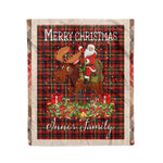 Personalized Gift Plaid Tartan Blanket Clan Innes of Moray With Moose Lover Xmas Gift Santa Riding Christmas Fleece Blanket