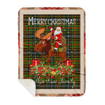Personalized Gift Plaid Tartan Blanket Clan Walkinshaw With Moose Lover Xmas Gift Santa Riding Buffalo Plaid Christmas Sherpa Blanket