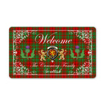 Doormat - Welcome Mat Scottish Clan Cumming Modern Tartan Door Mat, Plaid Doormat With Thistle and Two Lion Scottish