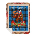 Personalized Gift Plaid Tartan Blanket Clan Ramsay Blue Ancient With Moose Lover Xmas Gift Santa Riding Buffalo Plaid Christmas Sherpa Blanket
