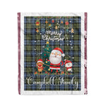 Personalized Gift Tartan Plaid Blanket Clan Campbell Faded With Funny Santa Snowman Reindeer Merry Christmas Fleece Blanket, Home Living Room, Plaid Blanket, Tartan Blanket, Scottish Blanket, Buffalo fleece blanket, Christmas Blanket