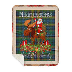 Personalized Gift Plaid Tartan Blanket Clan MacLellan With Moose Lover Xmas Gift Santa Riding Plaid Christmas Sherpa Blanket