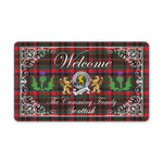 Doormat - Welcome Mat Scottish Clan Badge Cumming Hunting Modern Tartan Door Mat, Plaid Doormat With Thistle and Two Lion Scottish