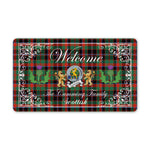Doormat - Welcome Mat Scottish Clan Badge Cumming Hunting Ancient Tartan Door Mat, Plaid Doormat With Thistle and Two Lion Scottish