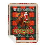 Personalized Gift Plaid Tartan Blanket Clan Cruickshanks With Moose Lover Xmas Gift Santa Riding Buffalo Plaid Christmas Sherpa Blanket
