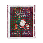 Personalized Gift Tartan Plaid Blanket Clan Lindsay Modern With Funny Santa Snowman Reindeer Merry Christmas Fleece Blanket, Home Living Room, Plaid Blanket, Tartan Blanket, Scottish Blanket, Buffalo fleece blanket, Christmas Blanket