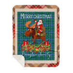 Personalized Gift Plaid Tartan Blanket Clan Douglas Ancient With Moose Lover Xmas Gift Santa Riding Buffalo Plaid Christmas Sherpa Blanket