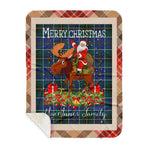 Scotstee Shop - Sherpa Blanket - Personalized Gift Plaid Tartan Blanket Clan MacInnes Modern With Moose Lover Xmas Gift Santa Riding Buffalo Plaid Christmas Blanket